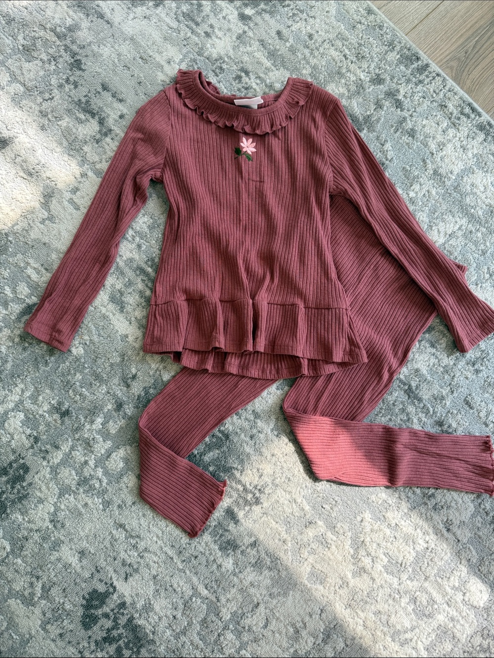 Little Lass Mauve Ribbed Long Sleeve Top and Leggings Set